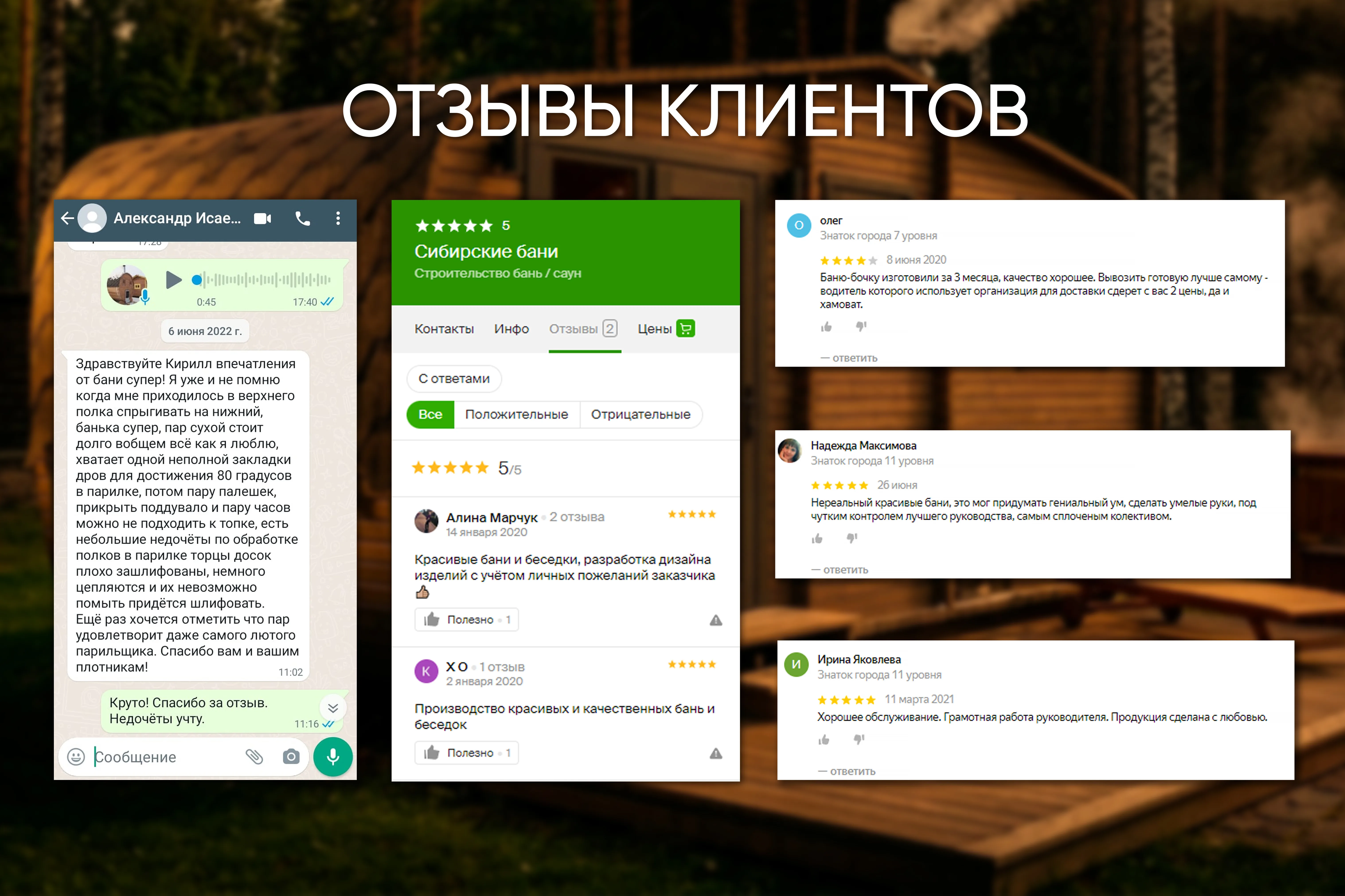 Отзывы клиентов Сибирские Бани